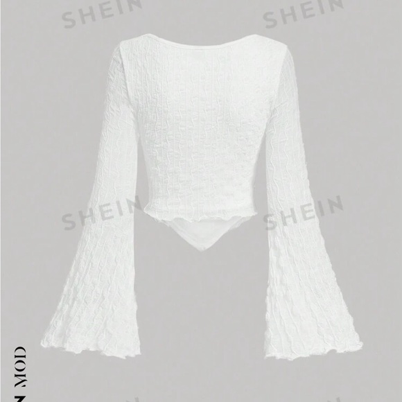 Tie front bell sleeve top. - Picture 2 of 3